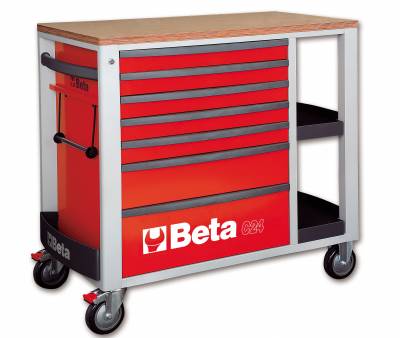 Servante d'atelier BETA rouge mobile � 7 tiroirs avec tablette lat�rales C24SL