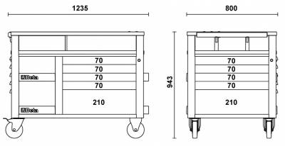 Etabli mobile BETA gris Super Tank avec plan de travail et 10 tiroirs de rangement C28